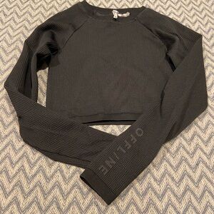Aerie OFFLINE Black Cropped Long Sleeve Top Size Small